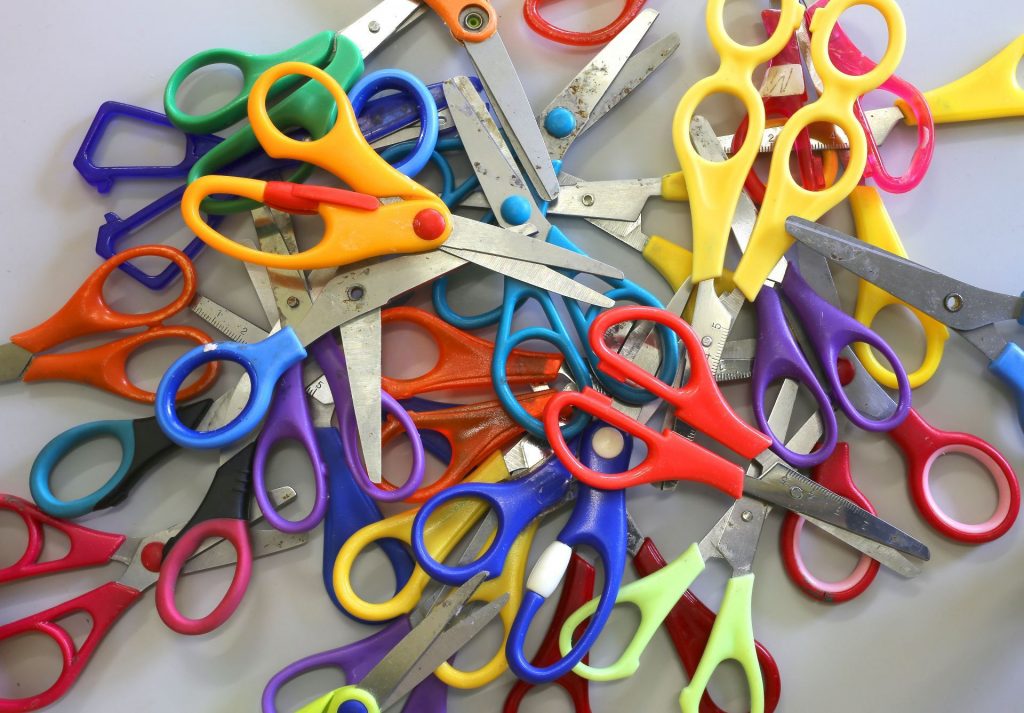 Collection of colorful children's scissors