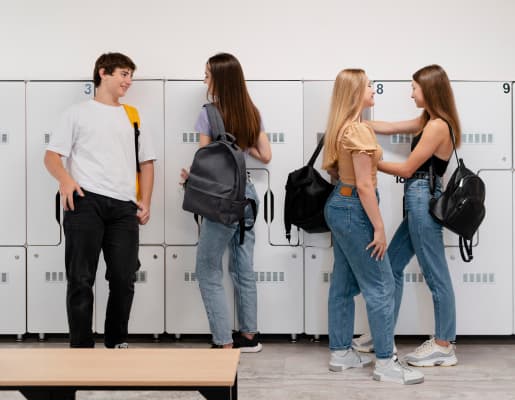 Students hanging out beside their lockers